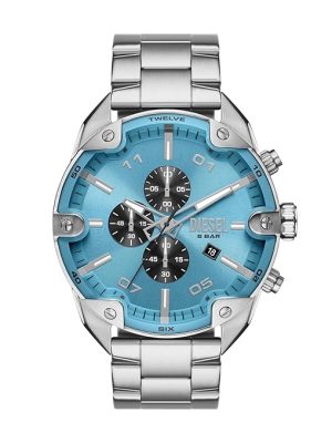 Diesel Stainless Steel Analog Blue Dial Men Watch-Dz4655, Silver Band