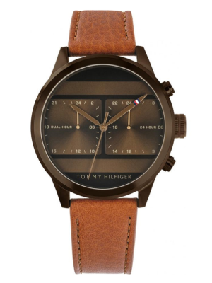 Tommy Hilfiger ICON GMT 1791594 Men's Wristwatch, Brown Dial, Dial Color - Brown, Watch Quartz, GMT, Quartz