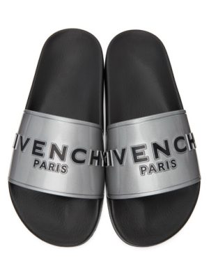 Givenchy Silver Logo Flat Slides