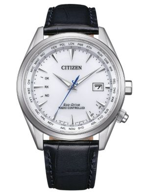 Citizen  Men’s Eco-Drive White Dial Radio-Controlled Leather Strap Watch