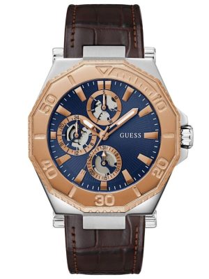 Guess Men Prime Blue Round Dial Genuine Leather Watch