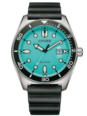 Citizen  Men’s Eco-Drive Light blue Dial Silver-Tone Stainless Steel Case Rubber Strap Watch