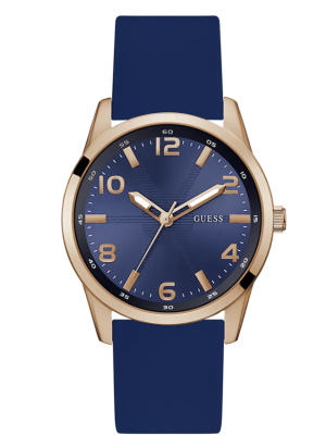 Guess Men’s Rose Gold Bezel Blue Silicone Medium Watch